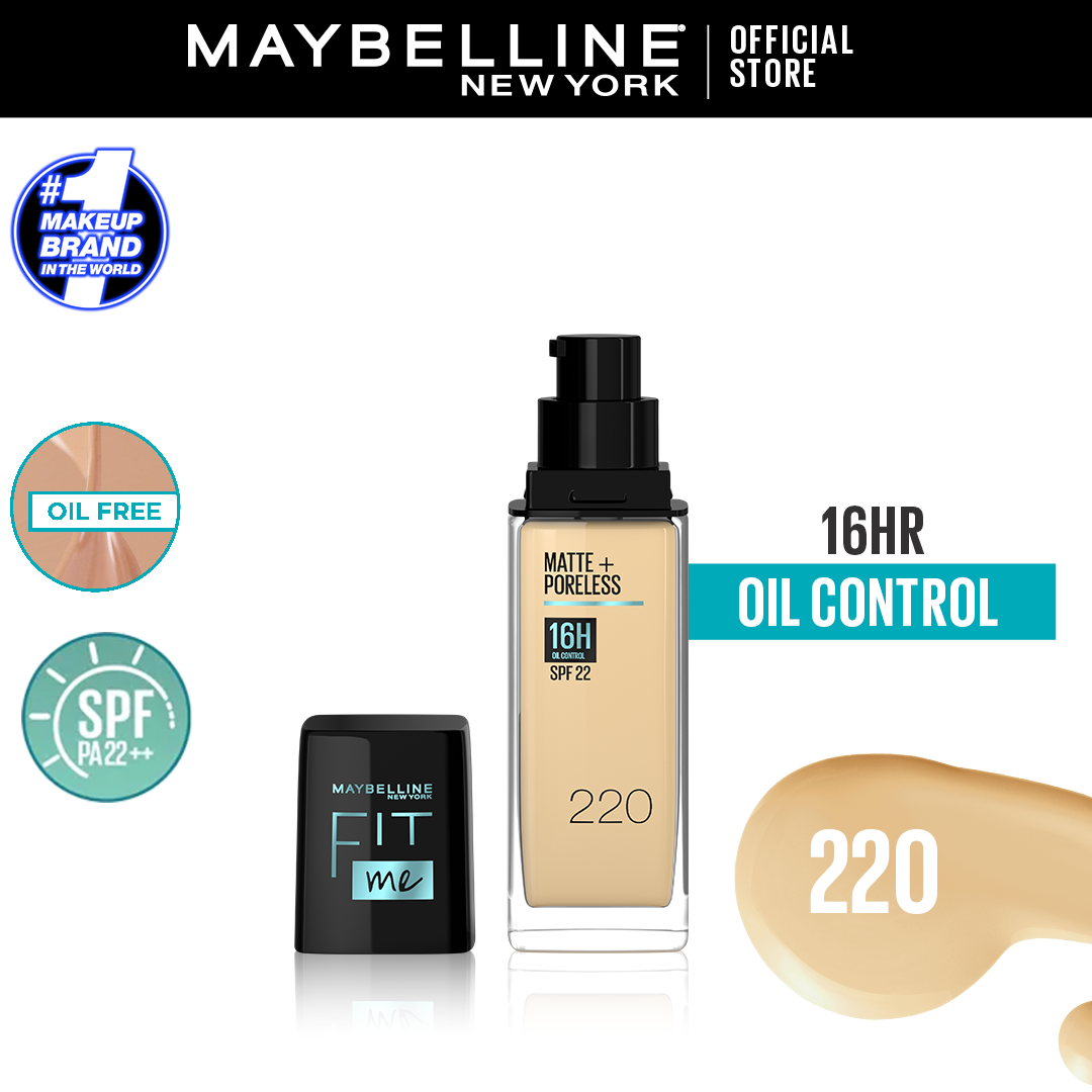Maybelline Ny New Fit Me Matte + Poreless Liquid Foundation Spf 22 - 220 Natural Beige 30Ml - For Normal To Oily Skin - Highfy.pk