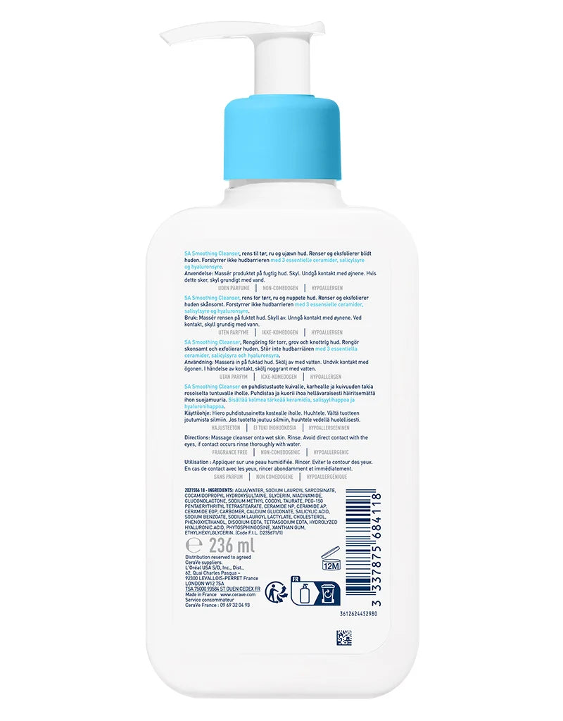 Cerave SA Smoothing Salicylic Acid Cleanser For Dry, Rough, Bumpy Skin 8Oz/236Ml
