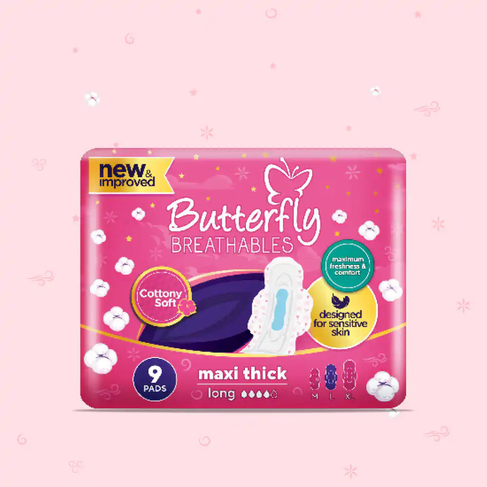 Butterfly - Breathables Maxi Thick Cottony Long Sanitary Pads - 9's