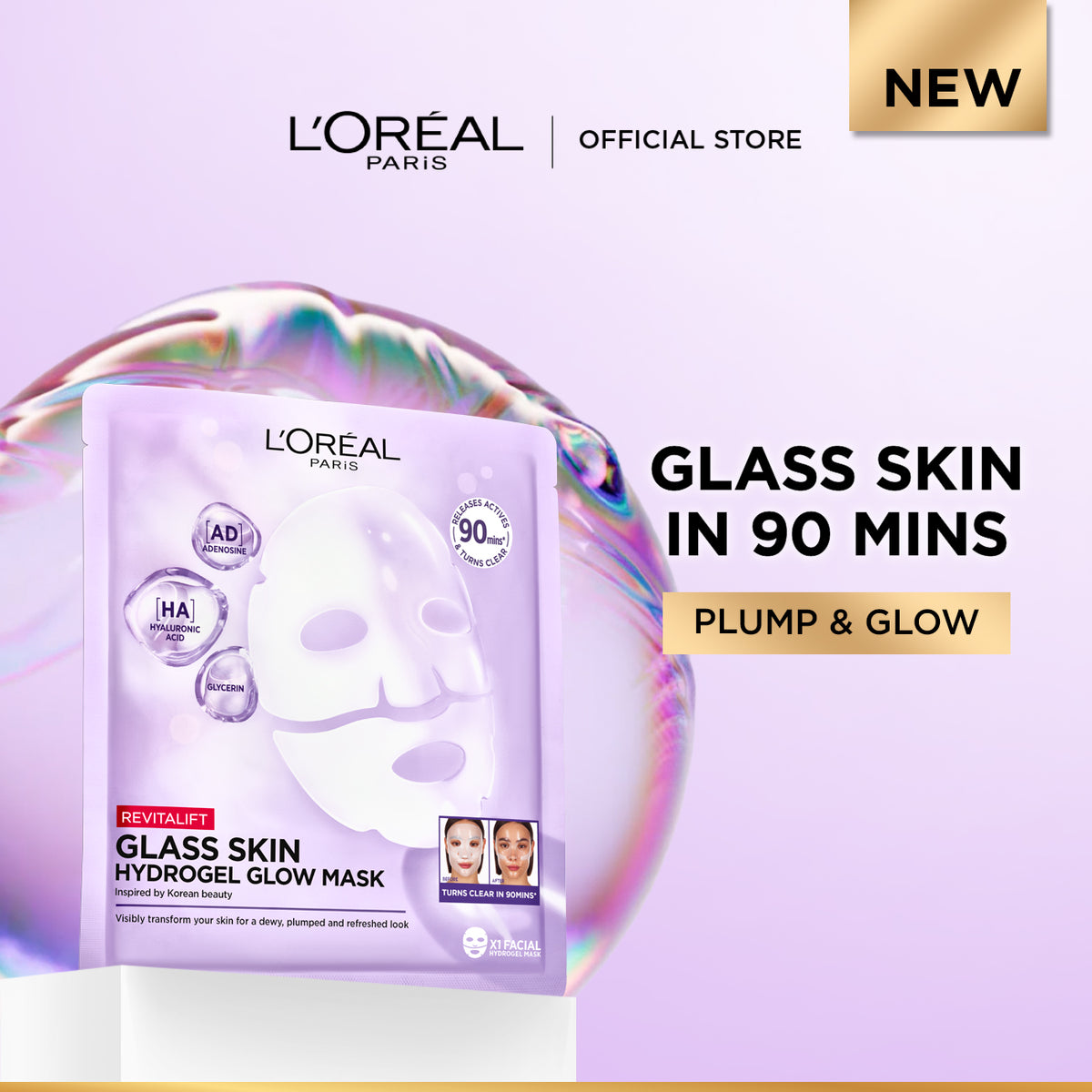 Perfect Deal - L'Oreal Paris - Revitalift Hyaluronic Acid Glass Skin Hydrogel Glow Mask