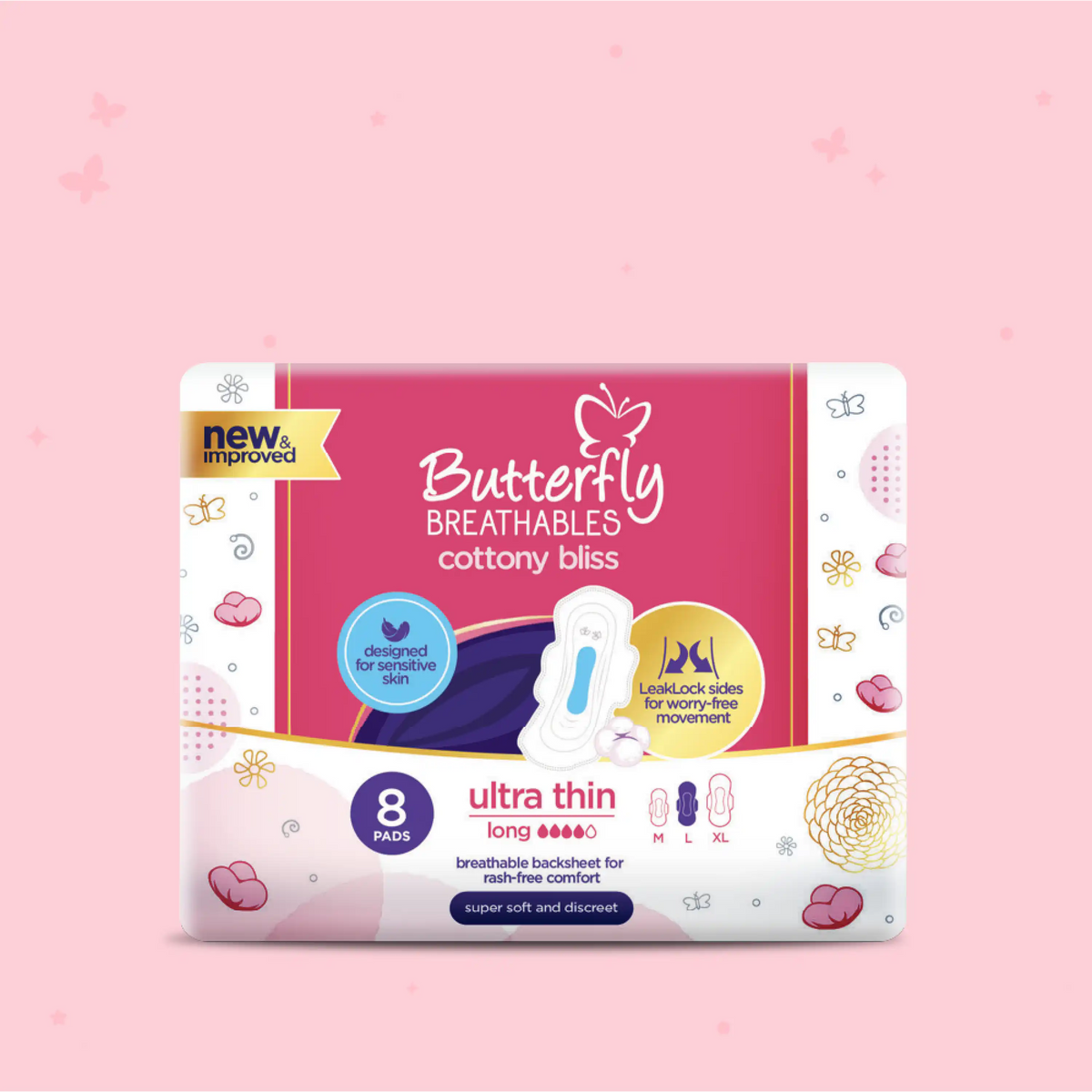 Butterfly - Breathables Ultra Thin Cottony Top Sheet Large Sanitary Pads - 8's