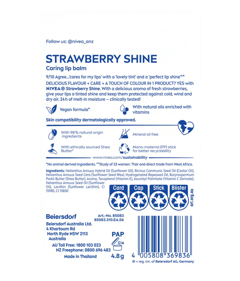 Nivea Lips Balm Strawberry Shine 4.8G