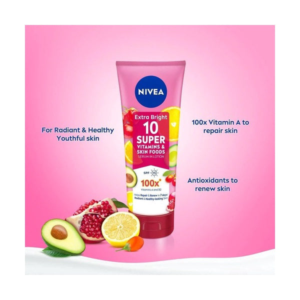Nivea - Body Serum Extra Bright 10Super Vitamins & Skin Foods - 180Ml