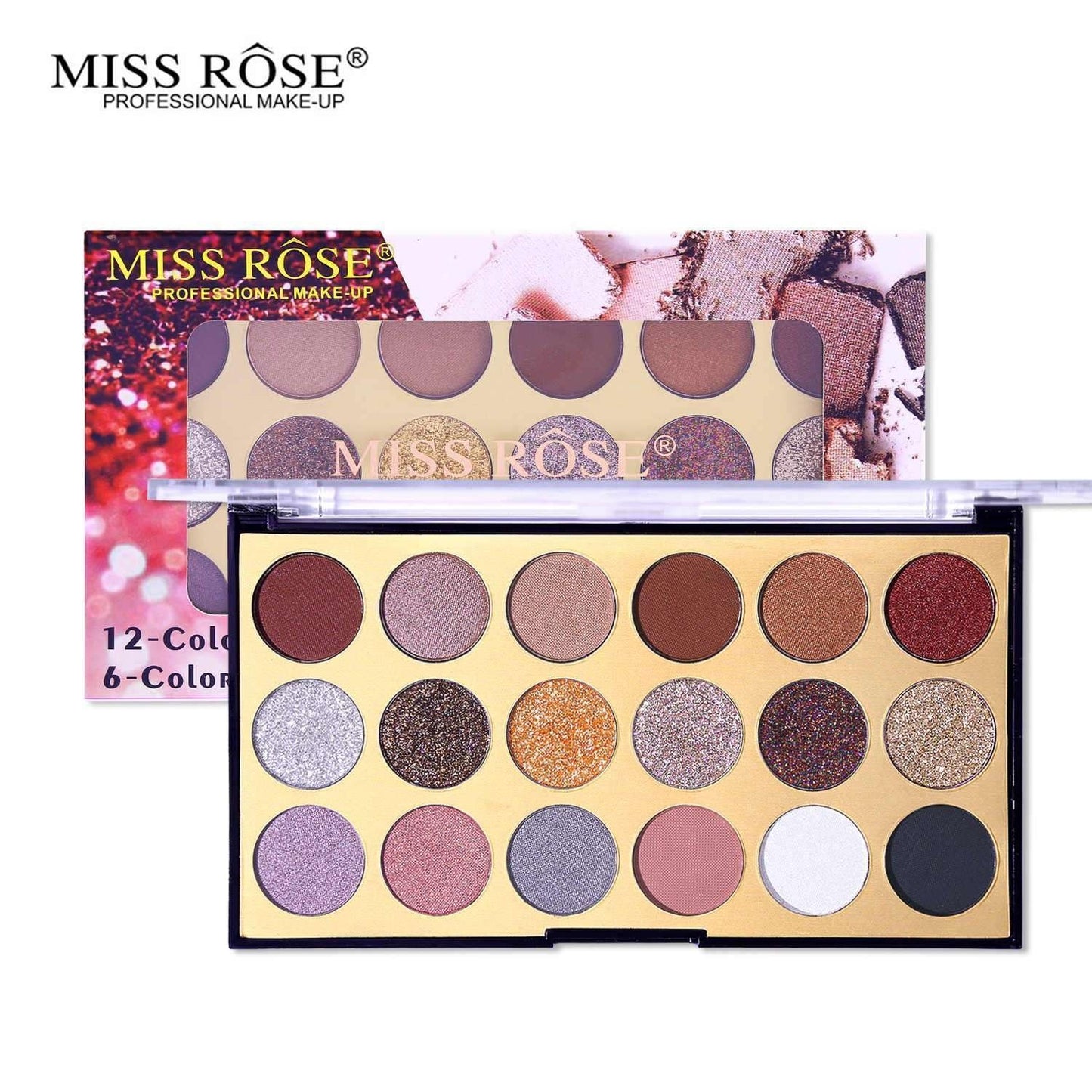 Miss Rose 12 Color Eyeshadow & 6 Color Glitter 21.6G