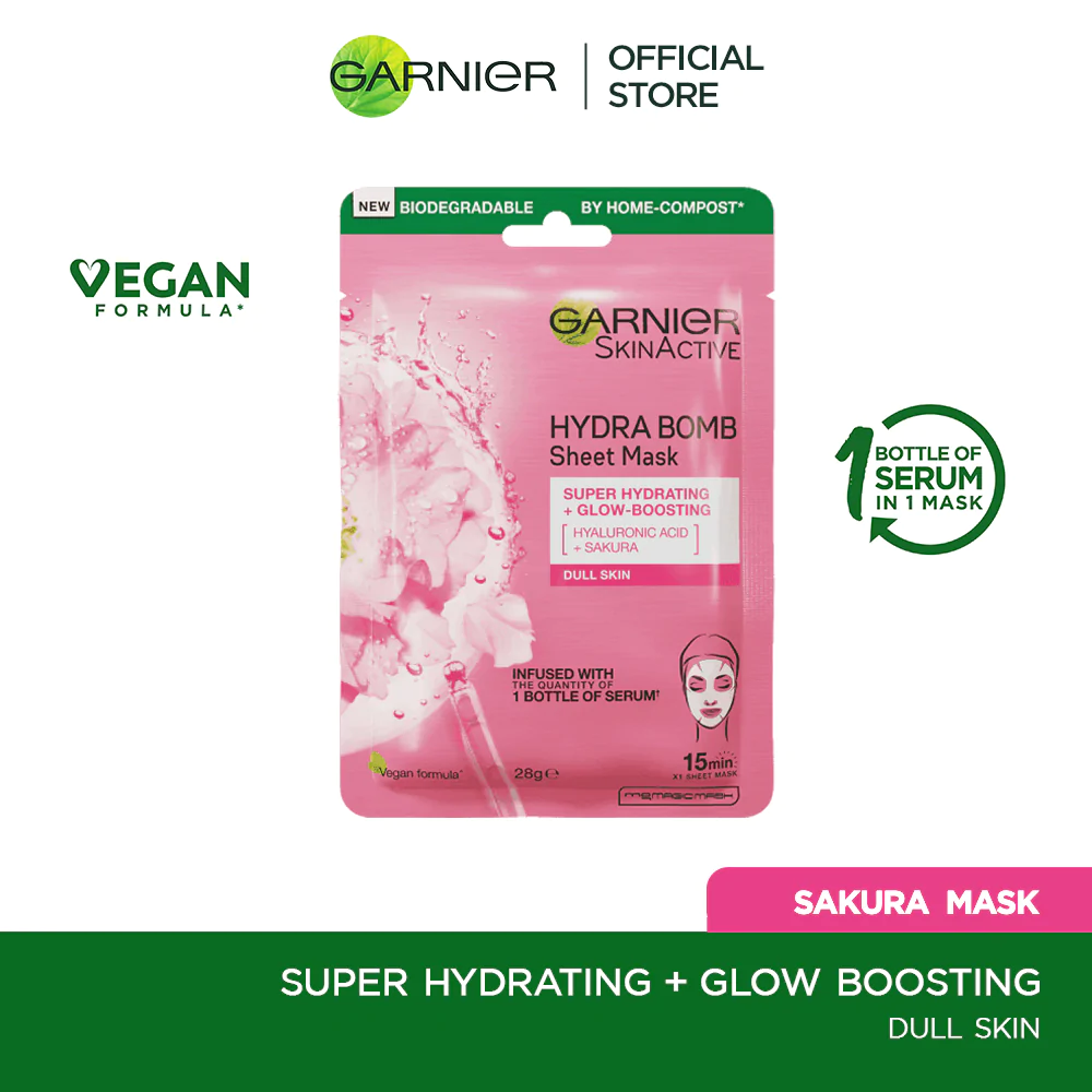 Garnier Skin Active Hydra Bomb Sakura Tissue Face Mask, Hydrating And Glow Boosting 28G