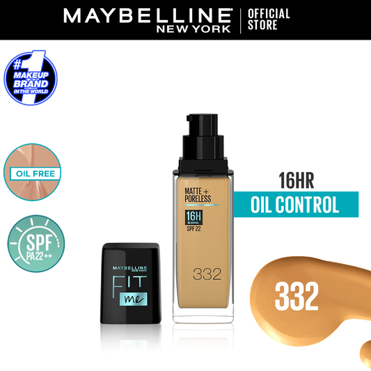 Maybelline Ny New Fit Me Matte + Poreless Liquid Foundation Spf 22 - 332 Golden Caramel 30Ml - For Normal To Oily Skin - Highfy.pk