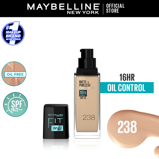 Maybelline Ny New Fit Me Matte + Poreless Liquid Foundation Spf 22 - 238 Rich Tan 30Ml - For Normal To Oily Skin - Highfy.pk