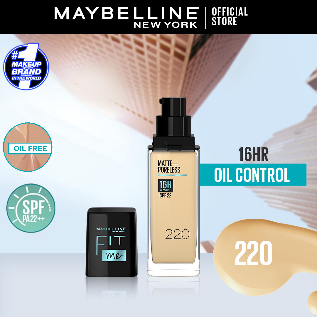 Maybelline Ny New Fit Me Matte + Poreless Liquid Foundation Spf 22 - 220 Natural Beige 30Ml - For Normal To Oily Skin - Highfy.pk