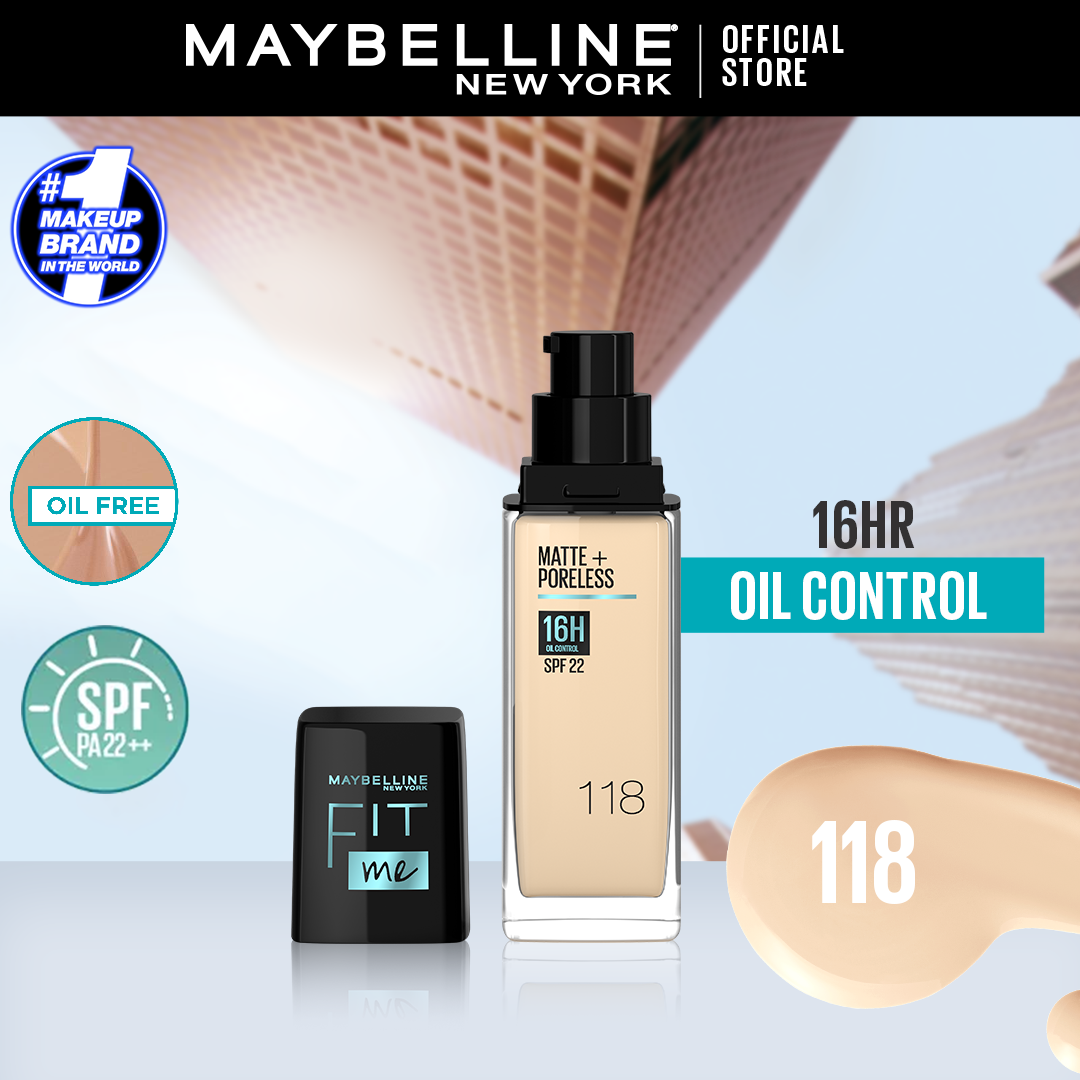 Maybelline Ny New Fit Me Matte + Poreless Liquid Foundation Spf 22 - 118 Light Beige 30Ml - For Normal To Oily Skin