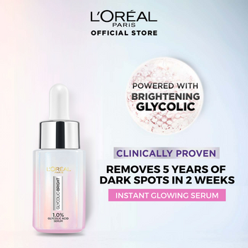 Bundle - L'Oreal Paris Glycolic Bright Instant Glowing Face Serum 15Ml + L'Oreal Paris Revitalift 1.5% Hyaluronic Acid Face Serum 15 Ml