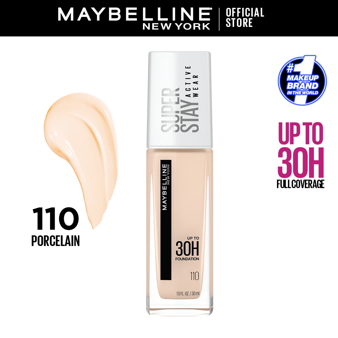 Maybelline Super Stay Liquid Foundation Makeup, Full Coverage, 110  Porcelain, 1 fl oz