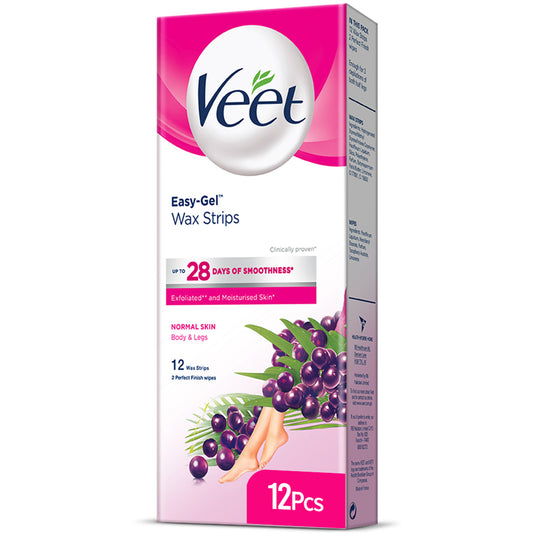 Veet Easy Gel Wax Strips Normal Skin Body & Legs 12s