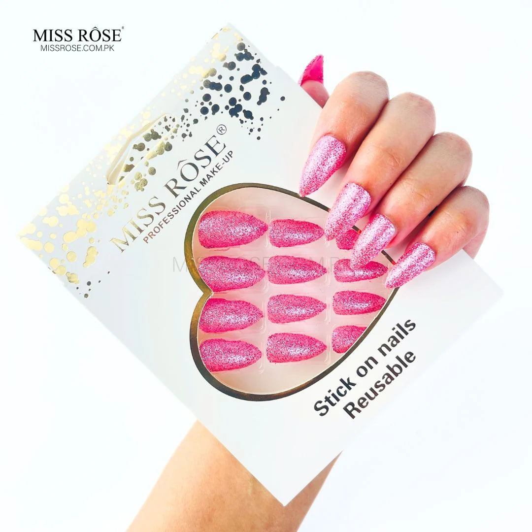 Miss Rose - Glitter Chunk Stick-On Nails Reusable