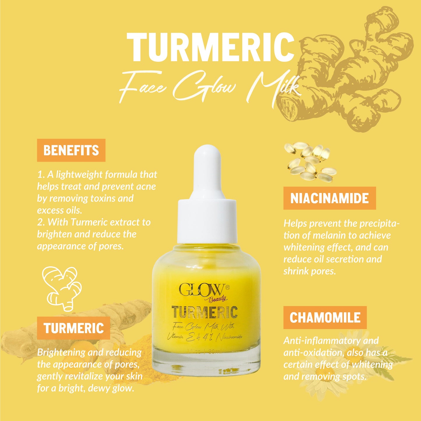 Glow Beauty - Face Glow Turmeric Serum With Niacinamide