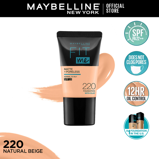 Maybelline New York Fit Me Matte & Poreless Liquid Foundation 18Ml Mini Tube - 220 Natural Beige - For Normal To Oily Skin - Highfy.pk