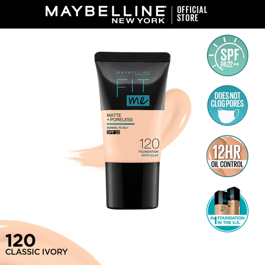Maybelline New York Fit Me Matte & Poreless Liquid Foundation 18Ml Mini Tube - 120 Classic Ivory - For Normal To Oily Skin - Highfy.pk