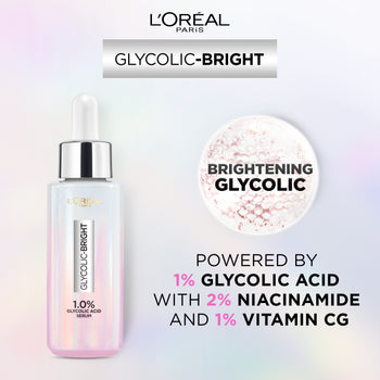 Bundle - L'Oreal Paris Glycolic Bright Instant Glowing Face Serum - 30Ml + L'Oreal Paris Revitalift 1.5% Hyaluronic Acid Face Serum 30 Ml