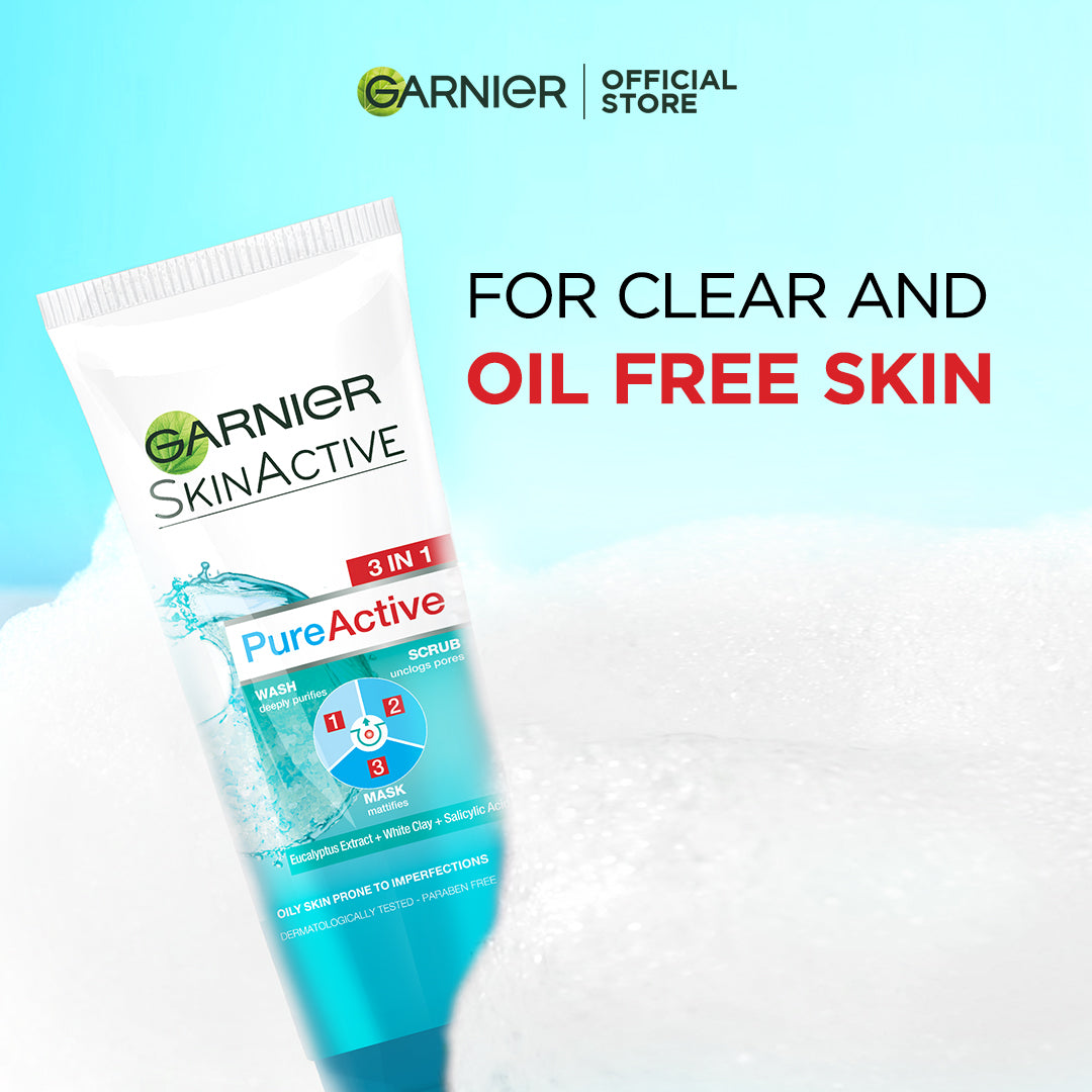 Garnier Skin Active 3-In-1 Clay Face Wash Mask Scrub 100Ml