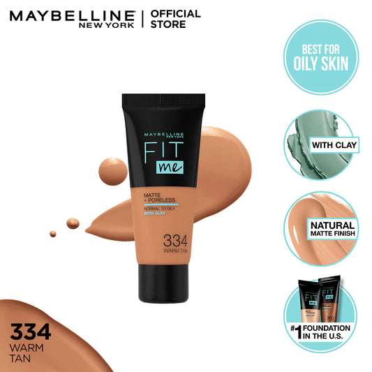Maybelline New York Fit Me Matte & Poreless Liquid Foundation 18Ml Mini Tube - 334 Warm Tan - For Normal To Oily Skin
