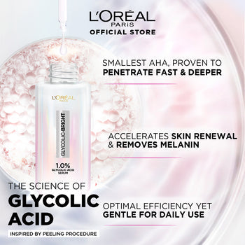 Bundle - L'Oreal Paris Glycolic Bright Instant Glowing Face Serum - 30Ml + L'Oreal Paris Revitalift 1.5% Hyaluronic Acid Face Serum 30 Ml