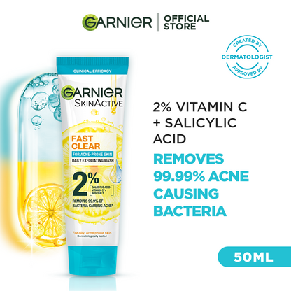 Garnier Fast Clear Facewash For Acne Prone Skin 50ml