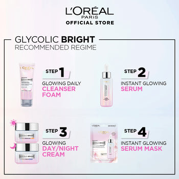 Bundle - L'Oreal Paris Glycolic Bright Instant Glowing Face Serum 15Ml + L'Oreal Paris Revitalift 1.5% Hyaluronic Acid Face Serum 15 Ml