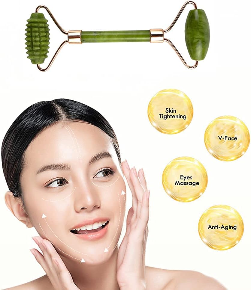 Bundle - Facial Beauty Jade Rollers for Face - Facial Massage Tool + L'Oreal Paris Glycolic Bright Instant Glowing Face Serums