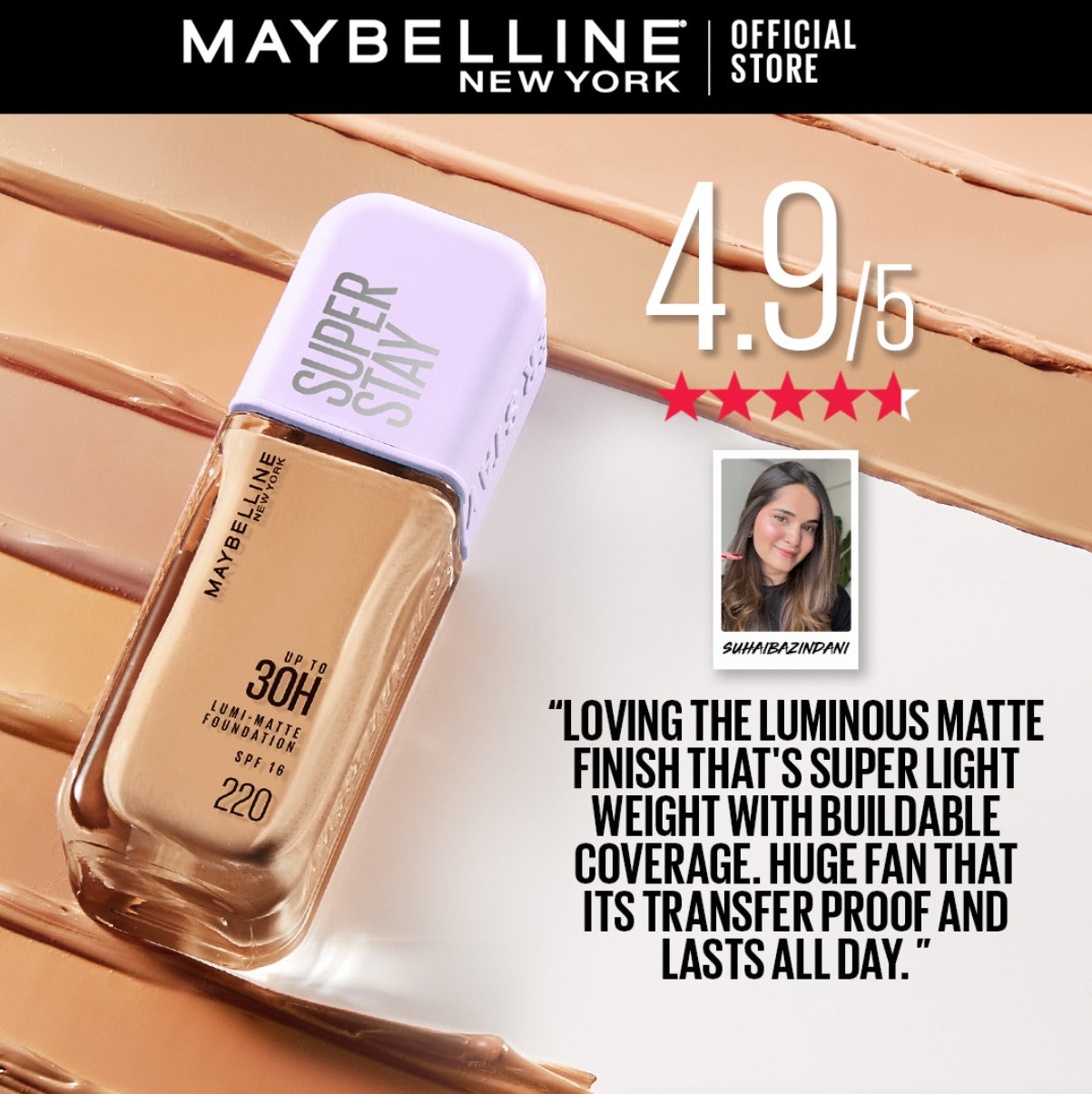 Maybelline New York Super Stay Up to 30hr Lumi Matte Foundation - 220