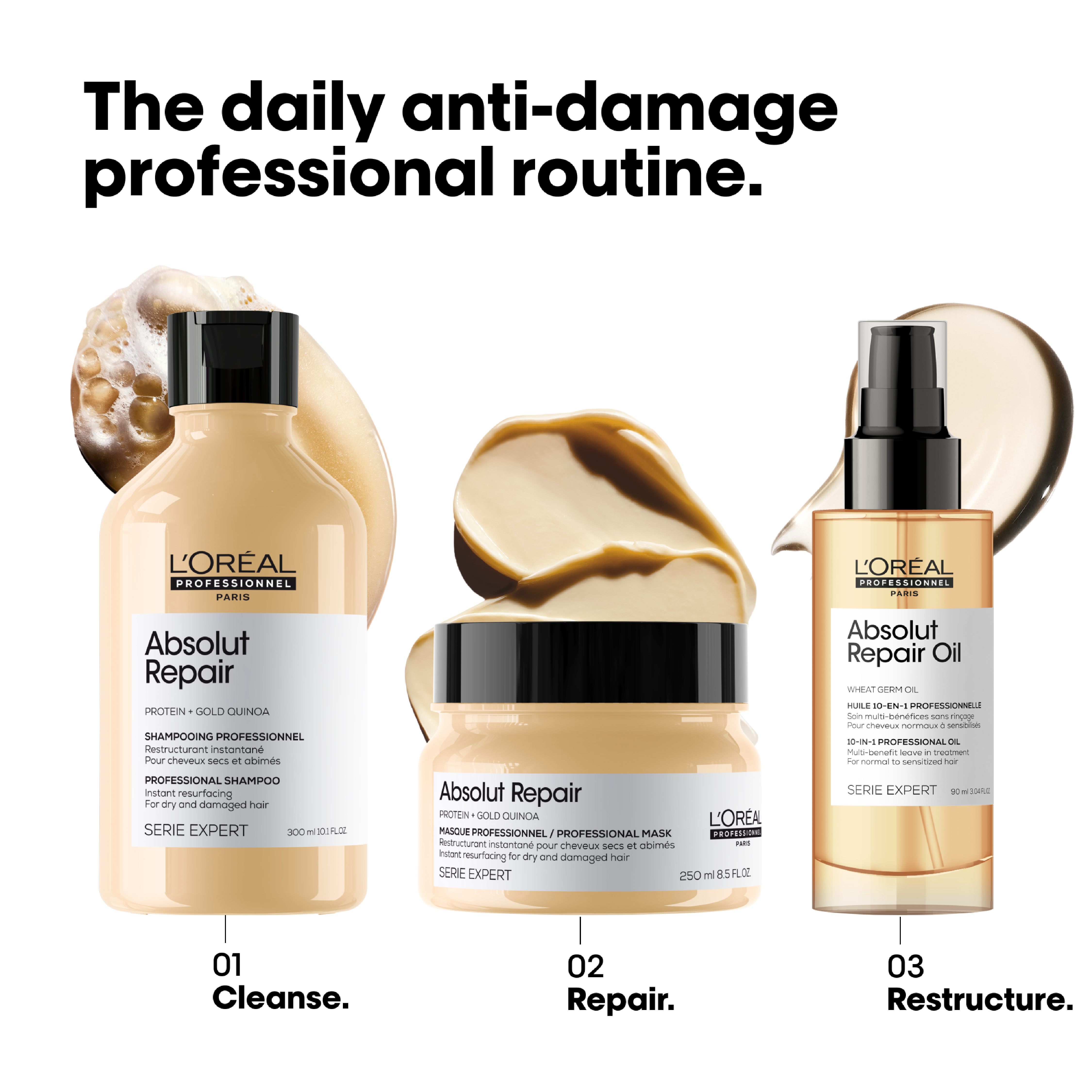 Bundle - L'Oreal Professional - Serie Expert Absolute Repair Mask 250 ML + L'Oreal Professional - Serie Expert Absolute Repair Shampoo 300 ML + L'Oreal Professional - Serie Expert Absolute Repair Hair Serum 90 ML