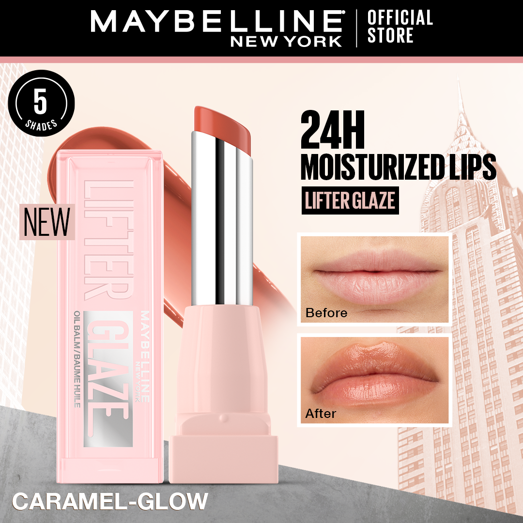 Maybelline Lifter Glaze, Tinted Lip Oil Balm with cherry extract - 24Hr Hydrated Lips