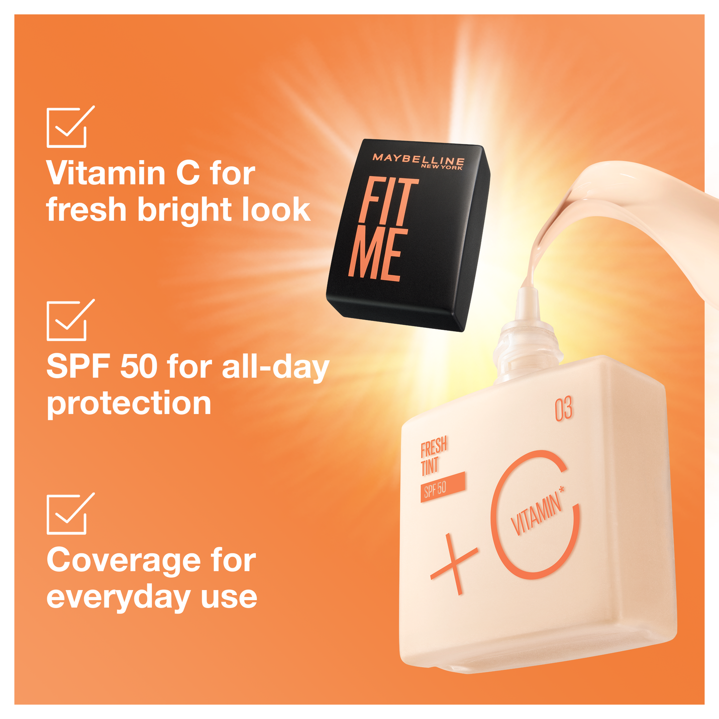 Maybelline - Fit Me Fresh Tint Vit C + Spf 50- 30Ml - Shade 2.5