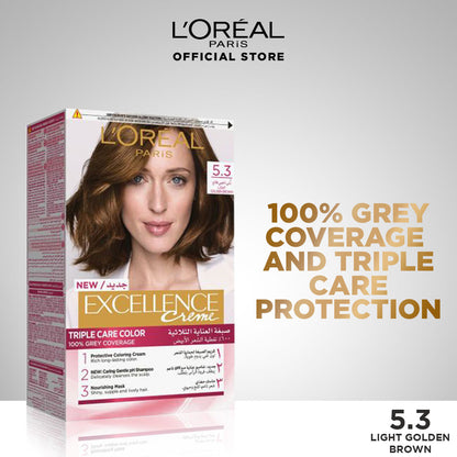 Bundle - L'Oreal Paris Excellence Creme - 5.3 Golden Light Brown Hair Color + Free Shampoo