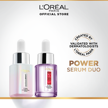 Bundle - L'Oreal Paris Glycolic Bright Instant Glowing Face Serum 15Ml + L'Oreal Paris Revitalift 1.5% Hyaluronic Acid Face Serum 15 Ml