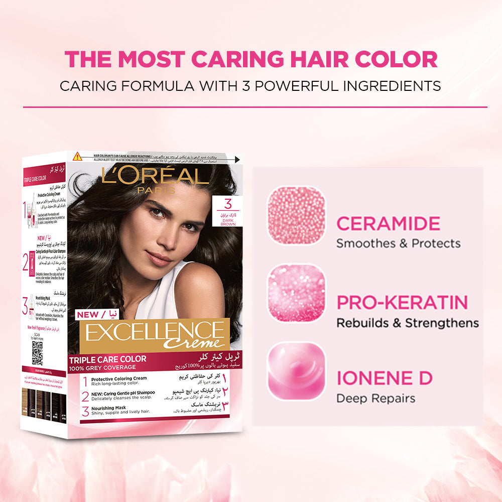 Bundle - L'Oreal Paris Excellence Creme Hair Color, 4 Brown + Free Shampoo