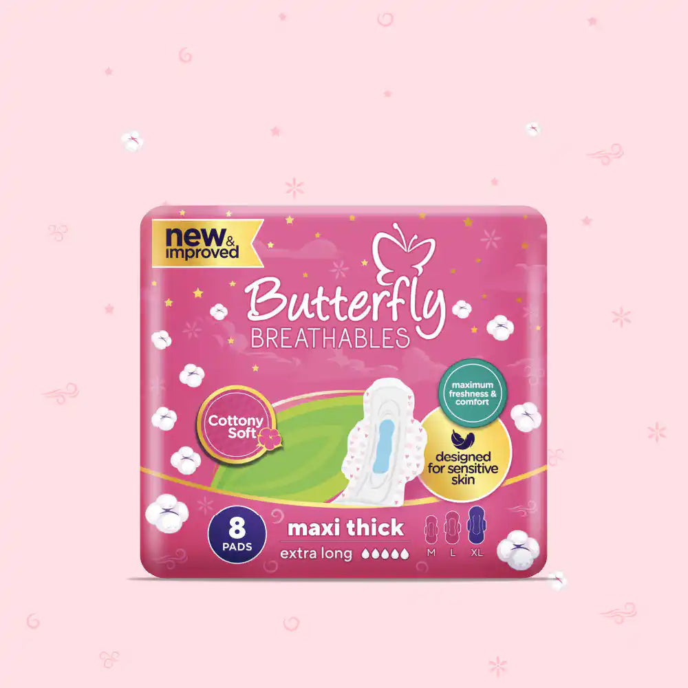 Butterfly - Breathables Maxi Thick Cottony Extra Long Sanitary Pads - 8's