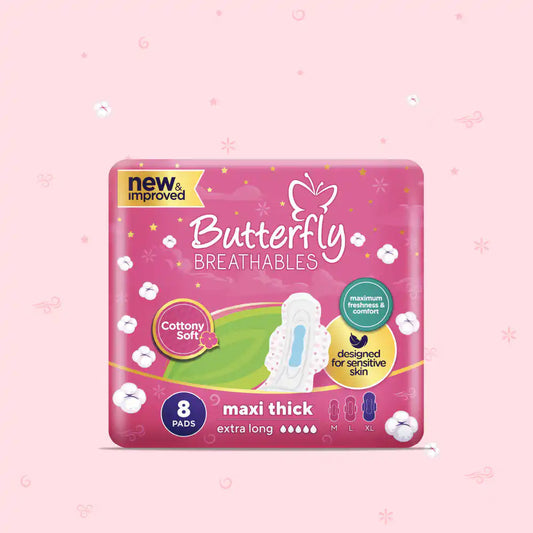 Butterfly - Breathables Maxi Thick Cottony Extra Long Sanitary Pads - 8's