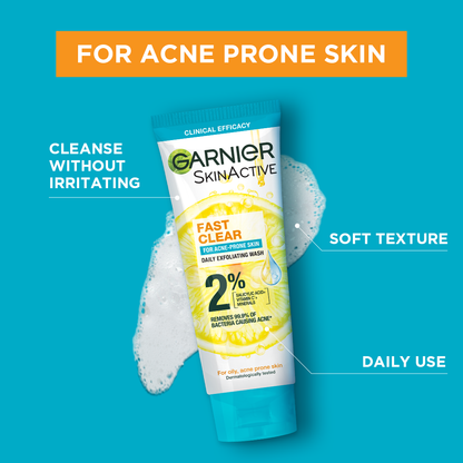 Garnier Fast Clear Facewash For Acne Prone Skin 50ml