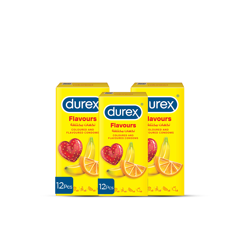 Bundle - Pack of 3 - Durex Coloured Flavored Condoms 12 Condoms