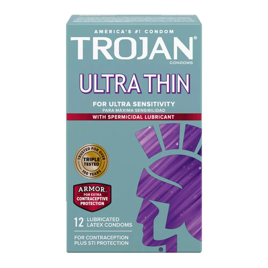 Trojan - Condom Ultra Thin For Ultra Sensitivity With Spermicidal - 12Ct