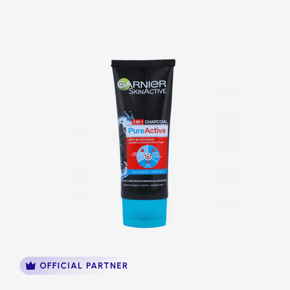 Garnier Skin Active 3-In-1 Charcoal Blackhead Face Wash Mask Scrub 100Ml