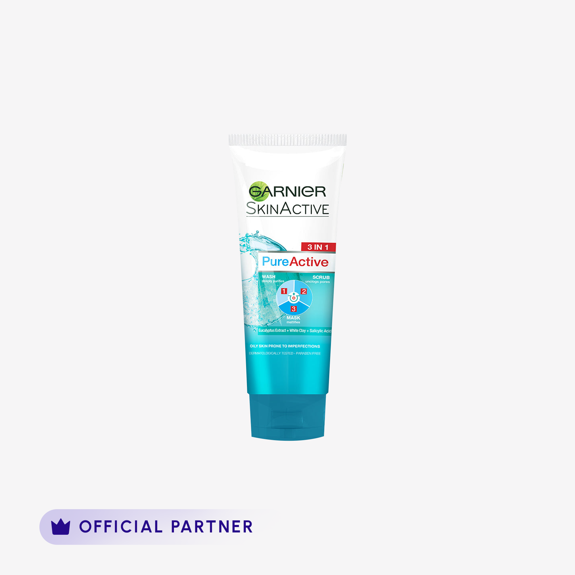Garnier Skin Active 3-In-1 Clay Face Wash Mask Scrub 100Ml