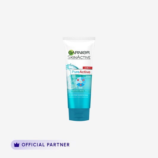 Garnier Skin Active 3-In-1 Clay Face Wash Mask Scrub 100Ml