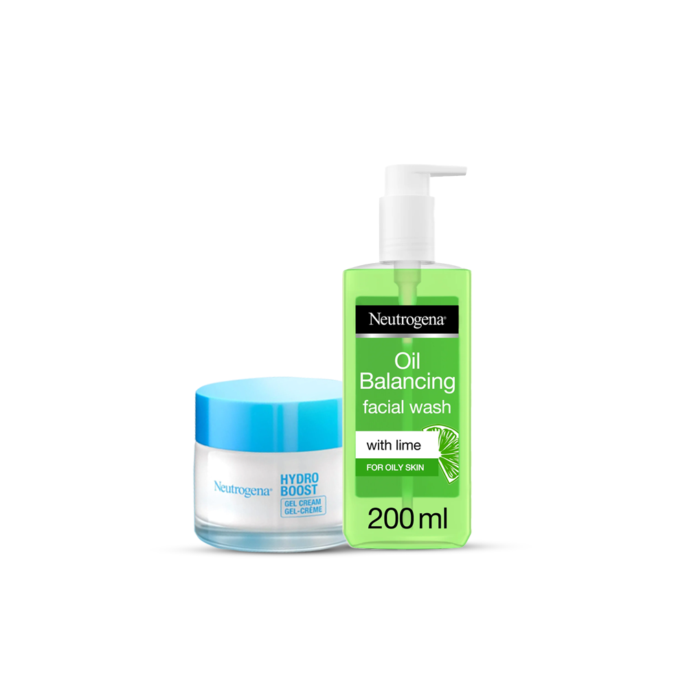 Bundle - Neutrogena Facial Wash Oil Balancing With Lime & Aloe Vera Pump 200Ml + Neutrogena Hydro Boost Gel-Cream Moisturiser 50Ml
