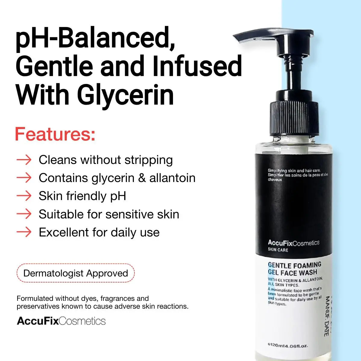 Features of gentle gel based face wash for all skin type | AccuFix Cosmetics