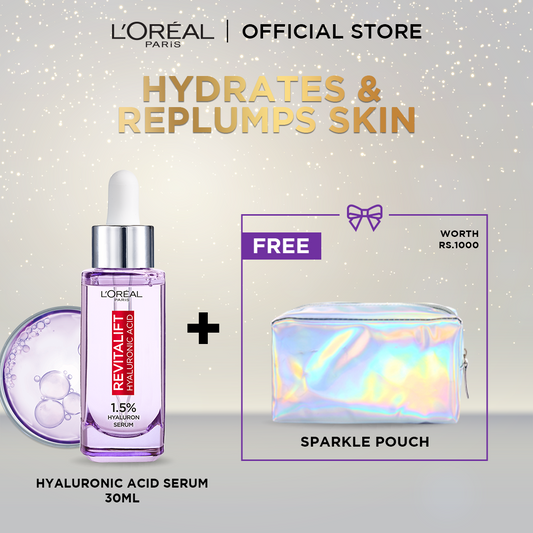 L'Oreal Hyaluronic Serum 30Ml + Sparkle Pouch