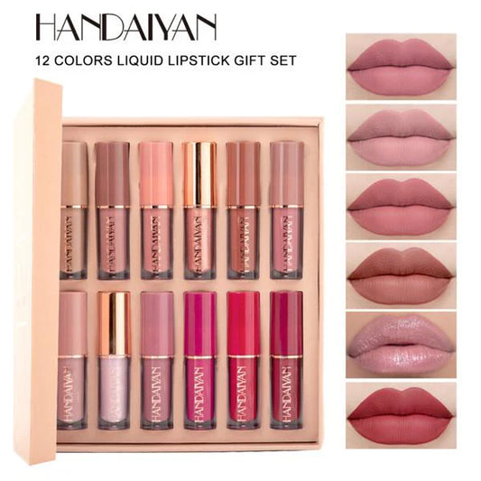 HANDAIYAN 12 Colors Matte Liquid Lipstick Lip Gloss Set 2.5ml*12pcs 0695