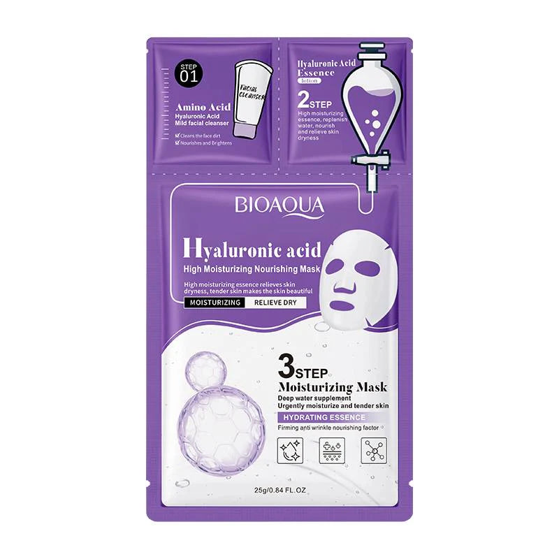  Bioaqua - Hyaluronic Acid 3 Step Moisturizing Facial Mask - 25Ml