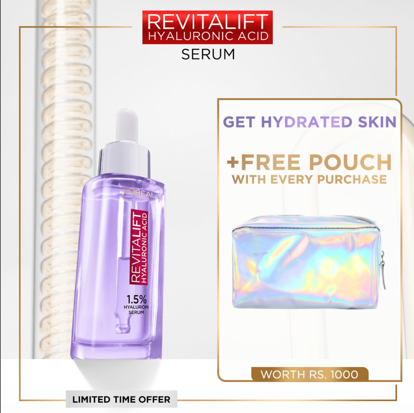 L'Oreal Hyaluronic Serum 30Ml + Free Sparkle Pouch