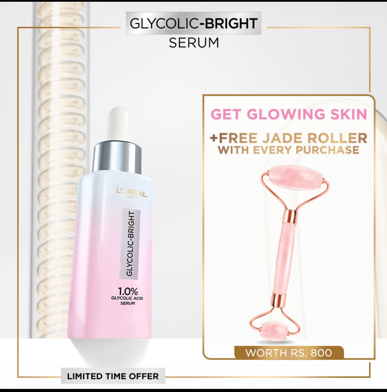 L'Oreal Glycolic Serum 30Ml + Free Jade Roller