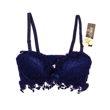 Sajiero Floral Embroidery Bella Padded Bra and Panty Set Blue